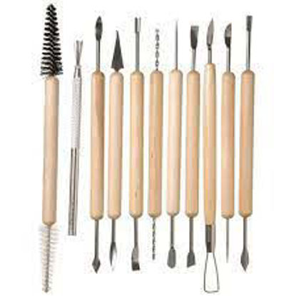 Picture of 11 Craft Wooden Clay Tools Set Wax Plaster Soap Pottery Modelling Carving Standard