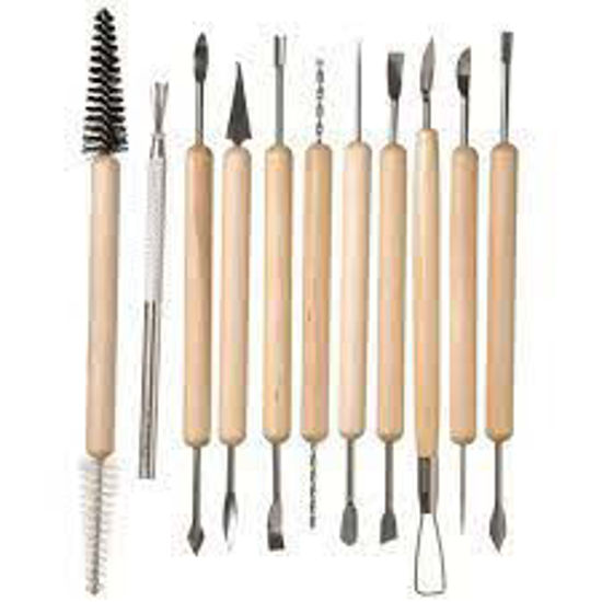 Picture of 11 Craft Wooden Clay Tools Set Wax Plaster Soap Pottery Modelling Carving Standard