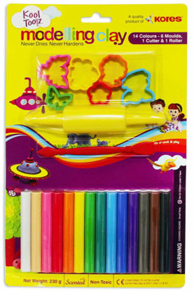 Picture of Kores Kool Toolz Modelling Clay - 14 Multicolour 230 gm 6 Moulds, 1 Cutter & 1 Roller